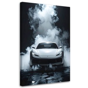 Obraz do salonu biura pokoju młodzieżowego, Samochód sportowy biały 80×120 887817 Obraz do salonu biura pokoju młodzieżowego, Samochód sportowy biały 80×120 887817