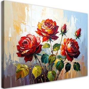 Obraz do salonu, Czerwone Róże na beżowym abstrakcyjnym tle 45×30 888361 Obraz do salonu, Czerwone Róże na beżowym abstrakcyjnym tle 45×30 888361