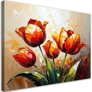 Obraz do salonu, Czerwone Tulipany na beżowym abstrakcyjnym tle 100×70 781370 Obraz do salonu, Czerwone Tulipany na beżowym abstrakcyjnym tle 100×70 781370