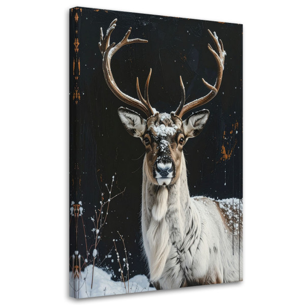Obraz do salonu jadalni biura, Renifer zima śnieg choinki świeta 30x45 885520