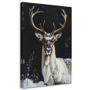 Obraz do salonu jadalni biura, Renifer zima śnieg choinki świeta 70×100 885525