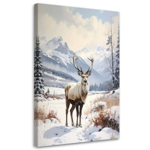 Obraz do salonu jadalni biura, Renifer zima śnieg pejzaż górski 80×120 890921 Obraz do salonu jadalni biura, Renifer zima śnieg pejzaż górski 80×120 890921