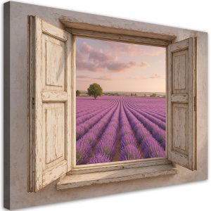 Obraz do salonu jadalni, Widok z okna Pole lawendy Shabby Chic 60×40 781242 Obraz do salonu jadalni, Widok z okna Pole lawendy Shabby Chic 60×40 781242