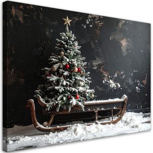 Obraz do salonu kuchni biura, Choinka boże narodzenie sanki śnieg 120×80 884903 Obraz do salonu kuchni biura, Choinka boże narodzenie sanki śnieg 120×80 884903