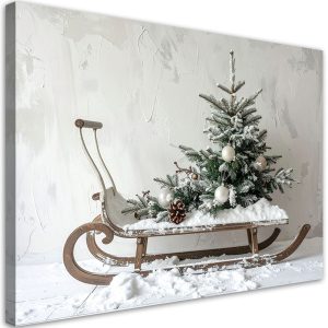Obraz do salonu kuchni biura, Choinka świeta prezenty sanki 30×20 882497 Obraz do salonu kuchni biura, Choinka świeta prezenty sanki 30×20 882497