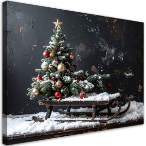 Obraz do salonu kuchni biura, Choinka święta prezenty sanki 60×40 882745 Obraz do salonu kuchni biura, Choinka święta prezenty sanki 60×40 882745