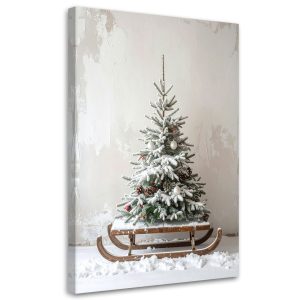 Obraz do salonu kuchni biura, Choinka świeta prezenty sanki 60×90 882903 Obraz do salonu kuchni biura, Choinka świeta prezenty sanki 60×90 882903