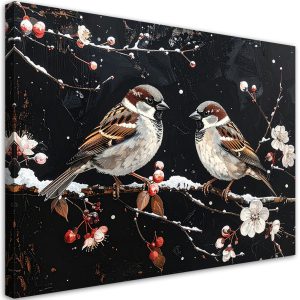 Obraz do salonu kuchni biura, Ptaki siedzące nocą na gałęzi 30×20 890428 Obraz do salonu kuchni biura, Ptaki siedzące nocą na gałęzi 30×20 890428
