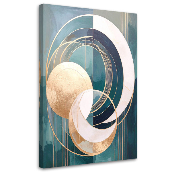 Obraz do salonu kuchni biura, Turkusowa złota abstrakcja koła 20x30 1000156