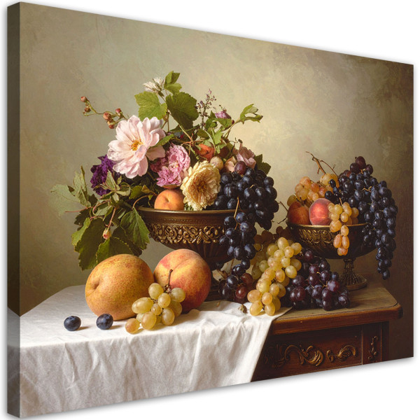 Obraz do salonu kuchni jadalni biura, Martwa natura owoce kwiaty 60x40 885989