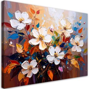 Obraz do salonu nowoczesny, Białe polne kwiaty jak malowane 90×60 780070 Obraz do salonu nowoczesny, Białe polne kwiaty jak malowane 90×60 780070
