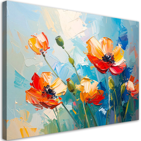 Obraz do salonu nowoczesny, Czerwone Maki Kwiaty imitacja farby 60x40 776932