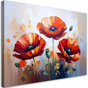 Obraz do salonu nowoczesny, Czerwone Maki na beżowym tle 100×70 780800 Obraz do salonu nowoczesny, Czerwone Maki na beżowym tle 100×70 780800