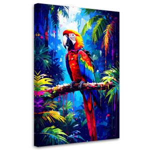 Obraz do salonu pokoju, Kolorowa Papuga na gałęzi 70×100 781427 Obraz do salonu pokoju, Kolorowa Papuga na gałęzi 70×100 781427
