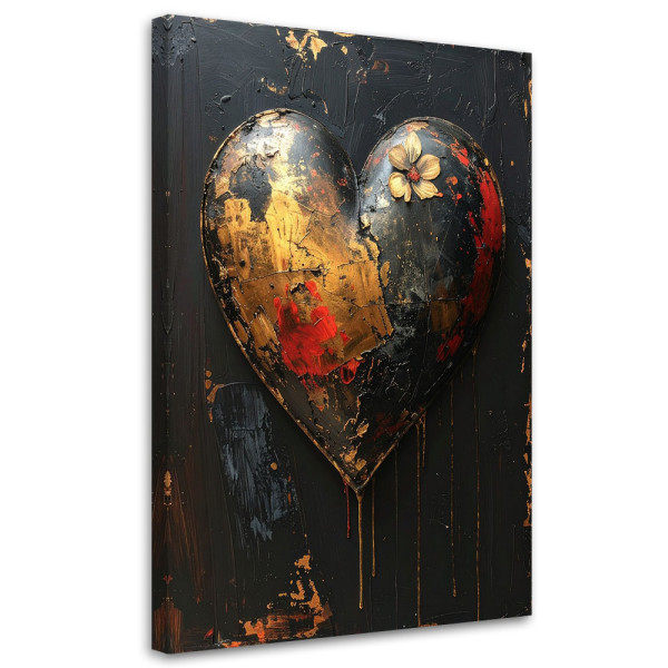 Obraz do salonu sypialni, 3D Serce miłość czarno złoty 80x120 883189