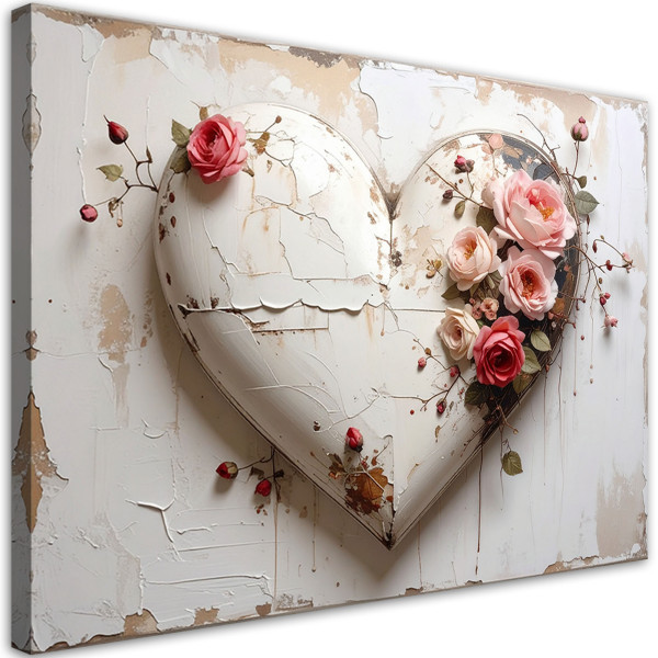 Obraz do salonu sypialni, 3D Serce miłość kwiat róży w stylu shabby 120x80 886316