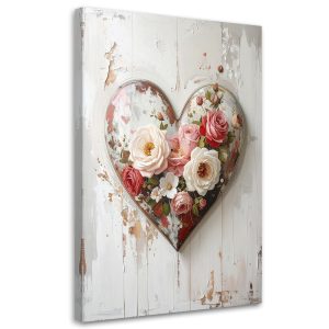 Obraz do salonu sypialni, 3D Serce miłość kwiaty w stylu shabby chic 60×90 885518 Obraz do salonu sypialni, 3D Serce miłość kwiaty w stylu shabby chic 60×90 885518