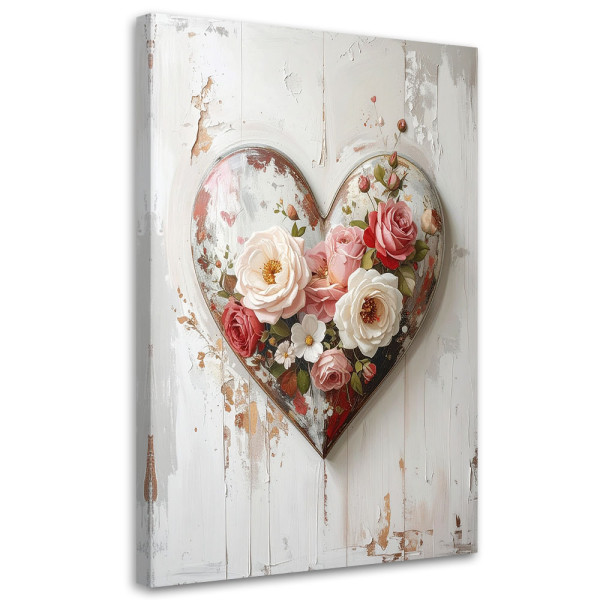 Obraz do salonu sypialni, 3D Serce miłość kwiaty w stylu shabby chic 80x120 890402