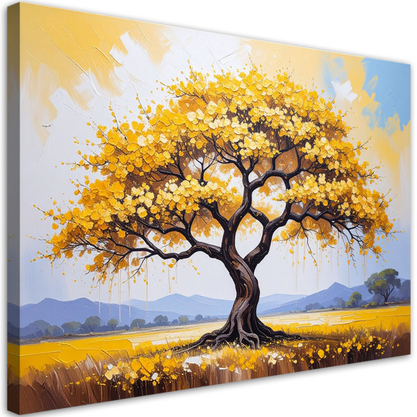 Obraz do salonu sypialni, 3D Złote Kwitnące Drzewo Życia 30x20 888220