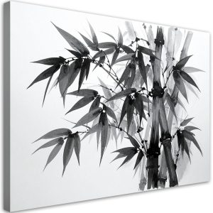 Obraz do salonu sypialni, Bambus liscie czarno biały 45×30 891354