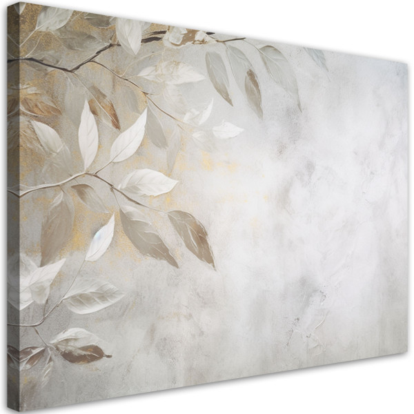 Obraz do salonu sypialni, Beżowe liście gałązki natura beton boho 120x80 650888