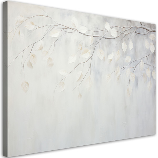 Obraz do salonu sypialni, Beżowe liście rośliny gałązki natura boho 90x60 650842