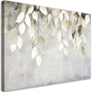 Obraz do salonu sypialni, Beżowe wiszące liście gałązki beton boho 90×60 650865 Obraz do salonu sypialni, Beżowe wiszące liście gałązki beton boho 90×60 650865