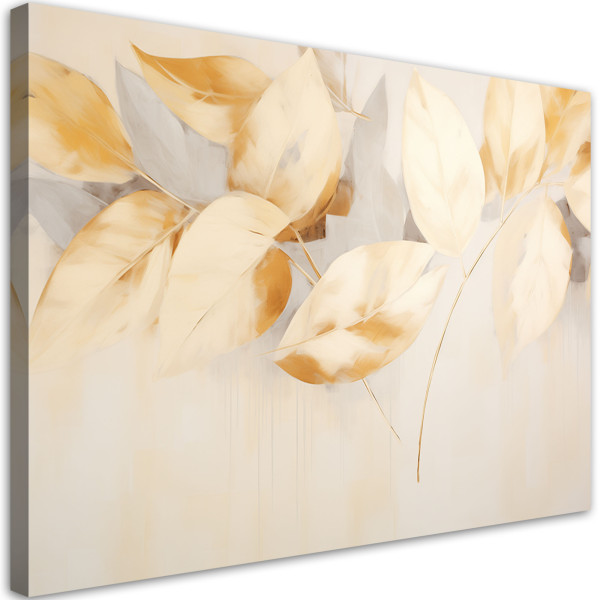 Obraz do salonu sypialni, Beżowo żółte liście gałązki scandi boho 90x60 650833