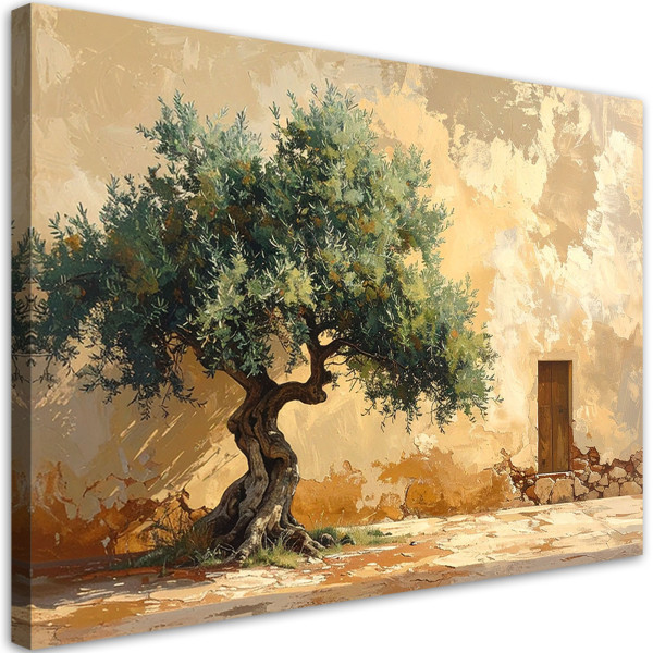Obraz do salonu sypialni biura, Drzewko oliwne na tle muru beżowy 120x80 886359