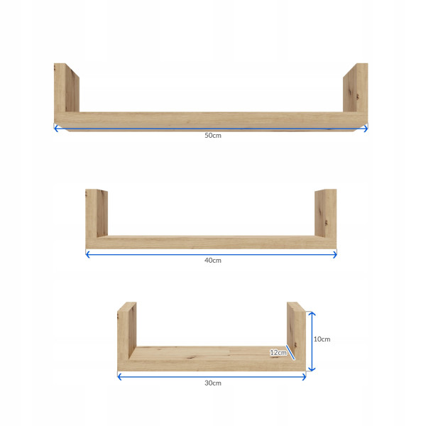 Półka wisząca EX3 MAŁA dąb artisan zestaw 3szt. półek 509626