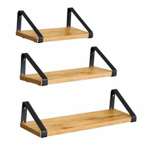 Półki ścienne loft 3 szt wiszące dąb czarny metal do salonu 40x12x11 BEGRYF 990766