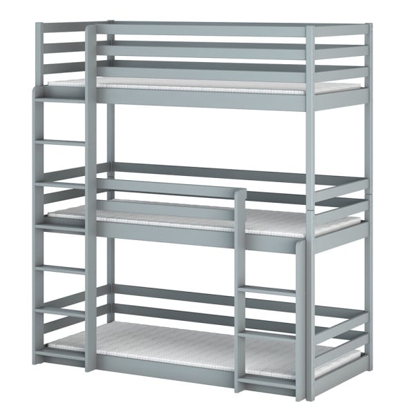 Popielate łóżko piętrowe podłogowe potrójne TED 80x180 drewniane 879238
