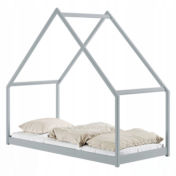 Popielate łóżko podłogowe domek MORIS 80x180 drewniane od producenta 869326
