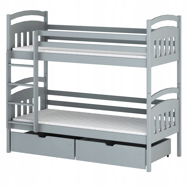 Popielate łóżko z drewna z szufladami i stelażem flex GABI 80x160 2w1 861238