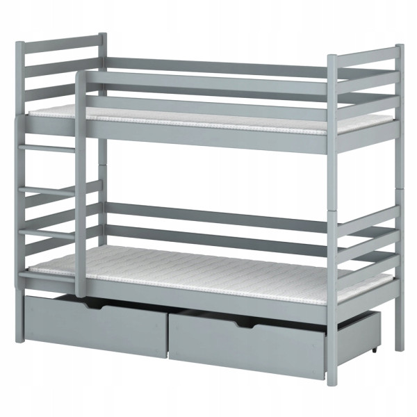 Popielate piętrowe łóżko z szufladami i stelażem flex NEMO 80x190 z drewna 871648