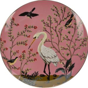 Porcelanowy talerz obiadowy różowy 26cm motyw z ptakami 386672 Porcelanowy talerz obiadowy różowy 26cm motyw z ptakami 386672