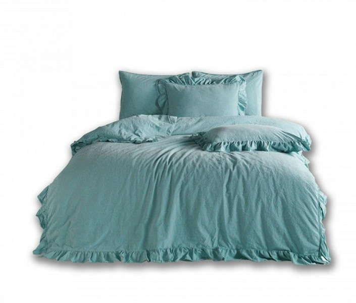 Pościel 160x200 niebieska Mineral Blue z falbanką Stonewashed 969730