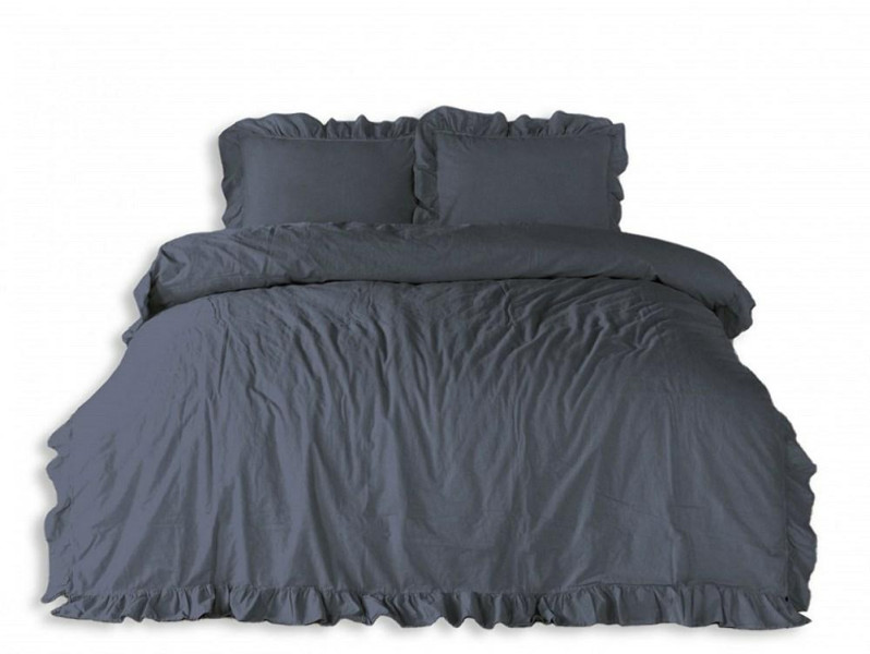 Pościel 160x200 szary Natural Grey z falbanką Stonewashed 966677