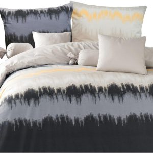 Pościel 200×220 Vibe Grey kremowa grafitowa żółta pasy Cottonlove Exclusive 969724