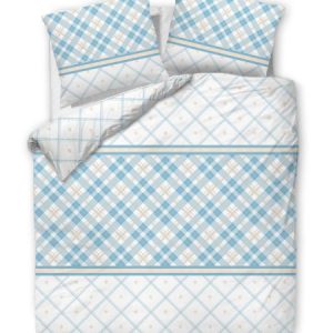 Pościel 220×200 biała turkusowa kratka romby 71466/1 Cottonlove 3 969740