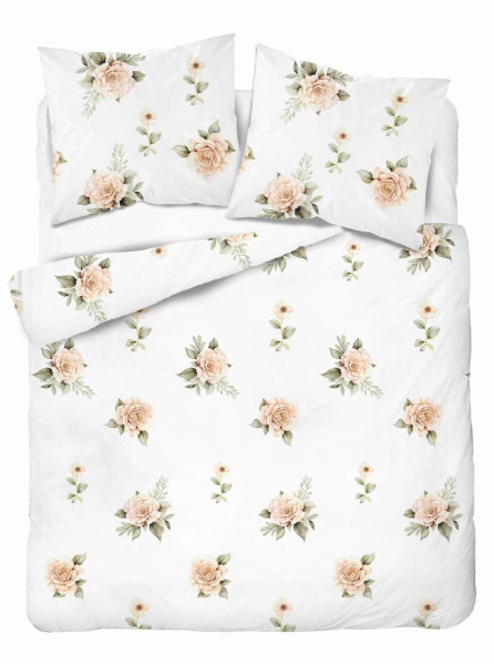 Pościel 220x200 Biała w beżowe róże – vintage - 5342 A - Soft Meadow 961797