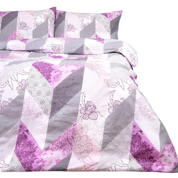 Pościel 220x200 fioletowa wrzosowa geometria Cottonlove 762869