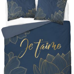 Pościel 220×200 Je t`aime granatowo złota Holland 763269 Pościel 220×200 Je t`aime granatowo złota Holland 763269