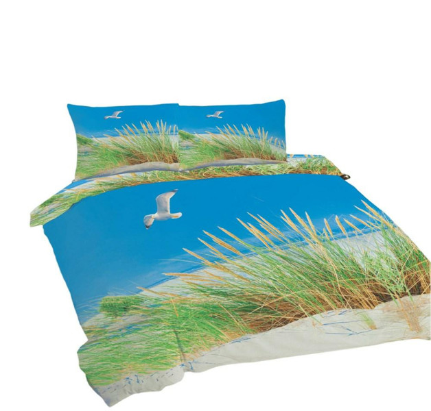 Pościel 220x200 Plaża mewy trawa niebieska zielona Universal Matex 774280