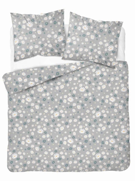 Pościel 220x200 Szara w stokrotki kwiatowy wzór, 100% bawełna - Soft Meadow 764057