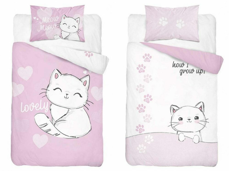 Pościel 90x120 Kotka Meow-Meow różowa do łóżeczka poszewka 40x60 Mayamoo 764187