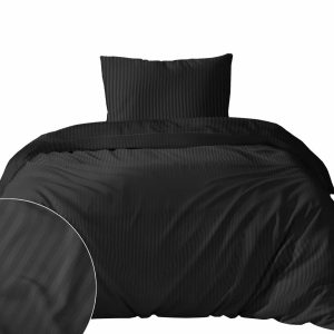 Pościel adamaszkowa 140X200 czarna jednobarwna paski 1 cm Pure 763237 Pościel adamaszkowa 140X200 czarna jednobarwna paski 1 cm Pure 763237