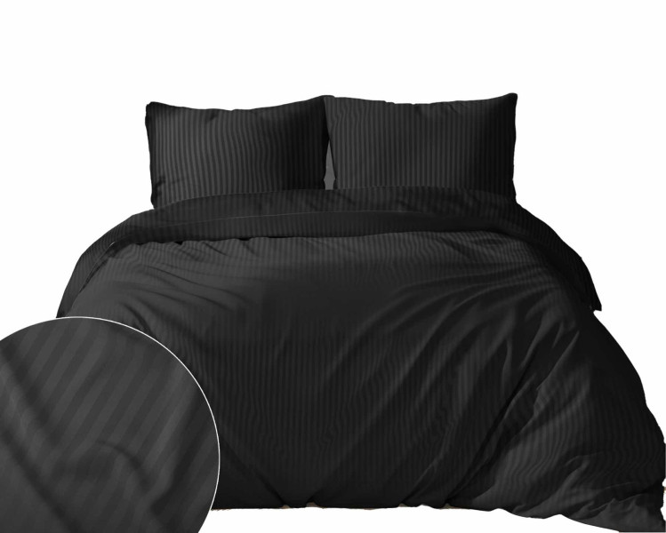 Pościel adamaszkowa 180x200 czarna jednobarwna paski 1 cm Pure 763132