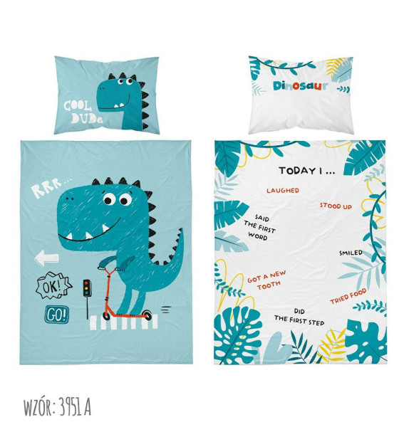 Pościel bambusowa 100x135 3951 A Dinozaur turkusowa 40x60 Bambus 103 943040