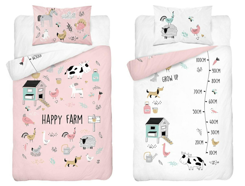 Pościel bambusowa dziecięca 100x135 różowa z farmą– 4783 A – Baby Bamboo 943035